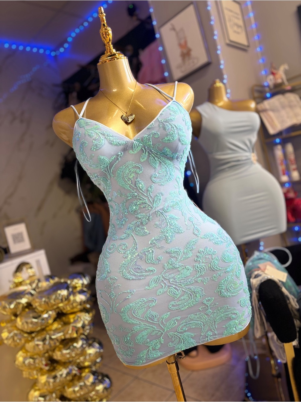 Mint Lace-Embroidered Bodycon Mini Dress - Women